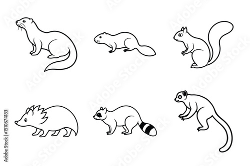 Set of wild and farm animal silhouettes including horses and other mammals