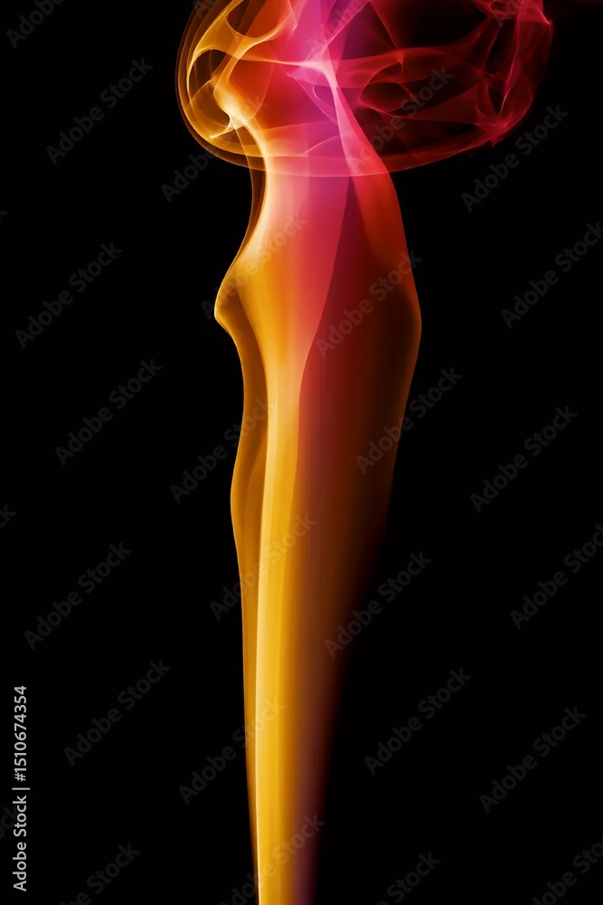 Obraz premium Smoldering Elegance: Abstract smoke in vibrant shades of orange, pink and red against a dark backdrop, capturing the delicate dance of light and color in a moment of ephemeral beauty.