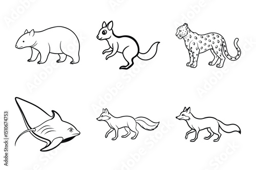 Set of wild and farm animal silhouettes including horses and other mammals