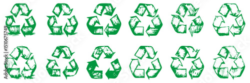 Green Recycling Symbols Silhouette Set. Eco-Friendly Design Elements For Sustainability And Environmental Awareness. Isolated Vector Illustration Collection