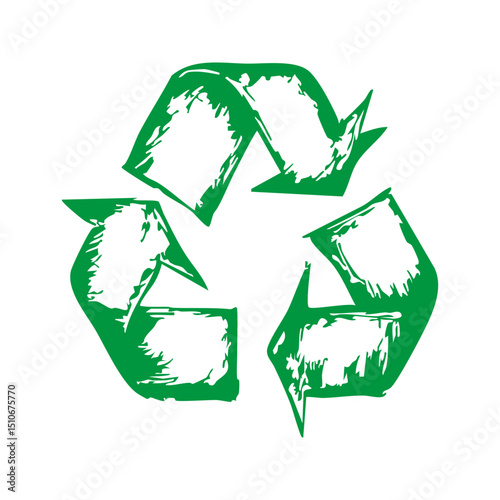 Recycling Symbol With Grunge Texture. Promotes Environmental Awareness And Sustainability. Isolated Vector Illustration