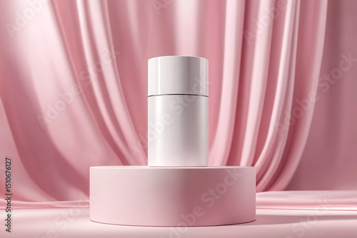 White cylinder stage with gentle lighting for cosmetics