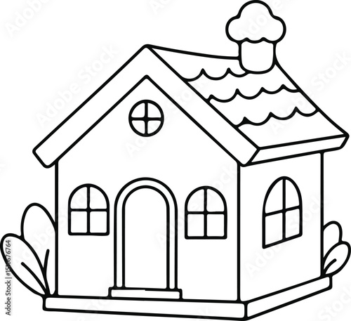 House Outline or line art drawing for children activity with black and white image Free Vector