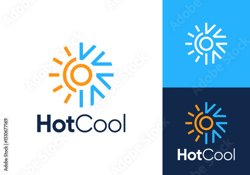 snow and sun logo. heating cooling snowflake conditioning vector design concept	

