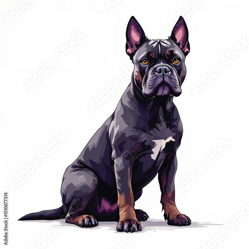 Adorable Cartoon Cane Corso dog sitting Vector Illustration