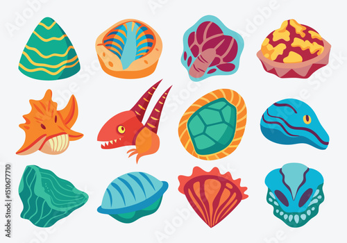 Vibrant Collection of Fantasy Eggs and Shells Colorful Illustrations