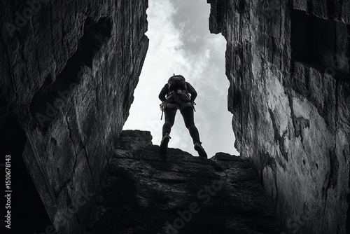 Woman climbing an ancient ruin