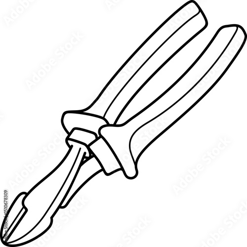 Professional automotive side cutters with high leverage design for increased cutting capacity. Essential electrical tool for wire cutting, automotive wiring and workshop tasks. Vector outline icon.