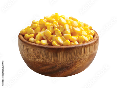 Corn Sliced wooden bowl top  isolated on transparent white background, clipping path ,png 