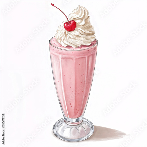 Classic Strawberry Milkshake with Whipped Cream and Cherry