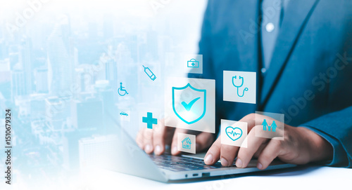 фотографія The concept of insurance represents various types of insurance such as insurance, travel, benefits, plans, health, home, auto, travel, comprehensive coverage and personal policy management
