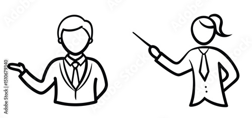 Teachers Doodle Icons – People in Education Line Style