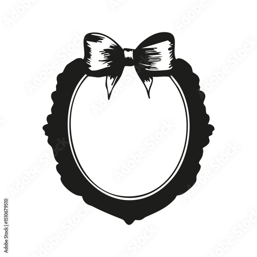 Elegant Oval Frame With Bow. Vintage Decorative Design For Photos Or Art. Isolated Vector Illustration