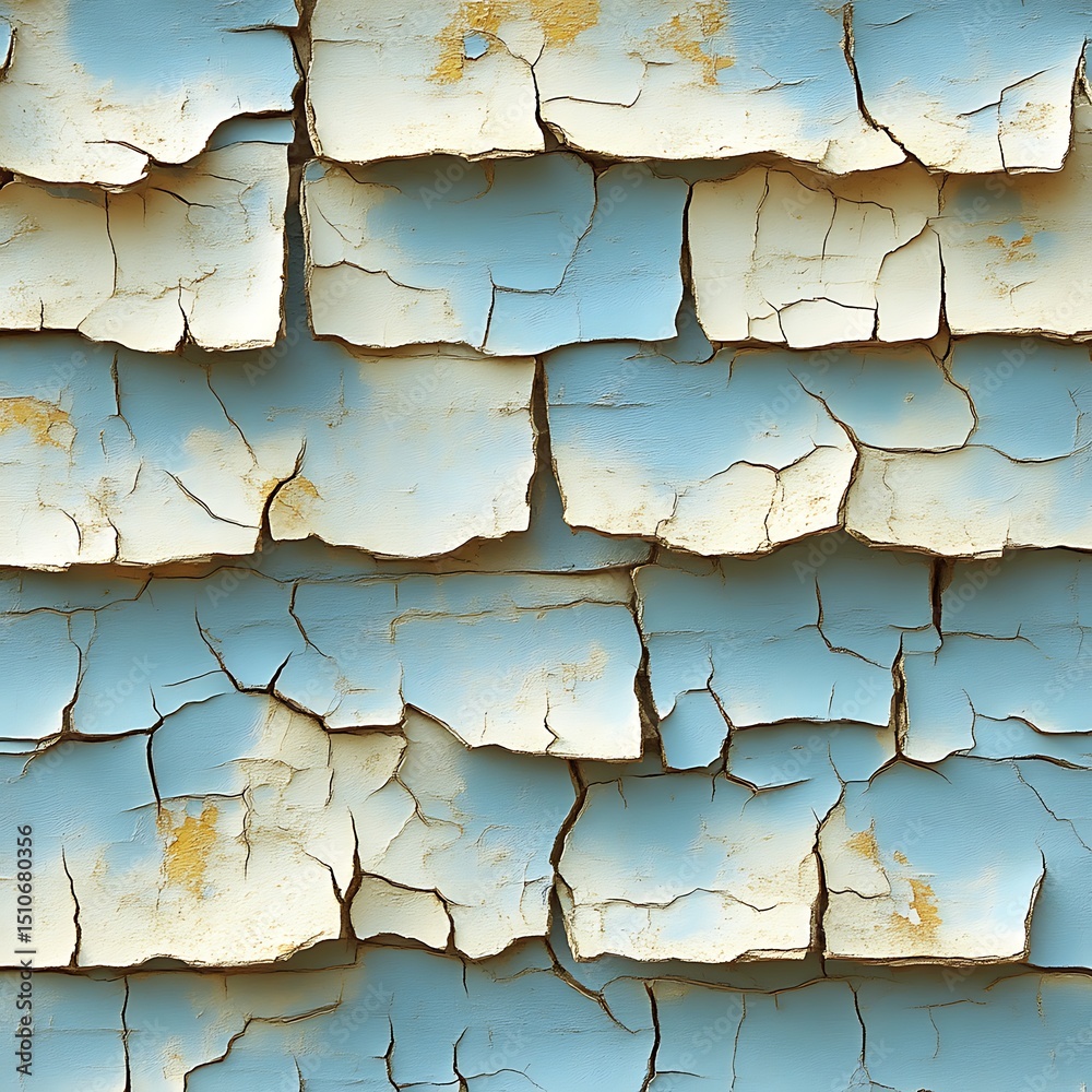 Obraz premium Cracked, light-blue paint on weathered shingles