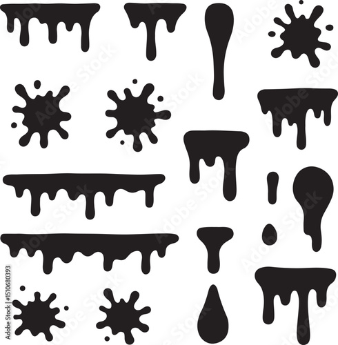 Drips paint splatter silhouette icon elements set vector illustration.