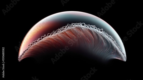 A macro photograph of rainbow colors refracted through a soap bubble floating in the air, capturing delicate iridescent patterns and light