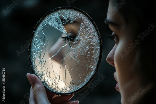 Woman holding a broken mirror