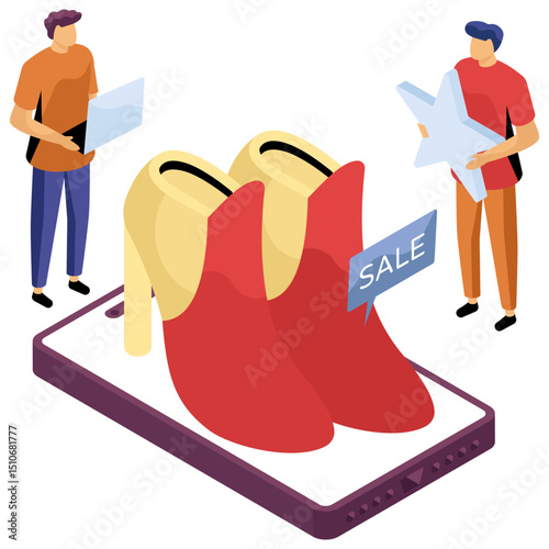 Trendy design illustration of mobile shoe sale 