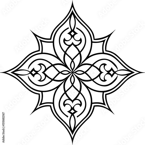 Geometric Damask Motif with Balanced Ornamental Lines