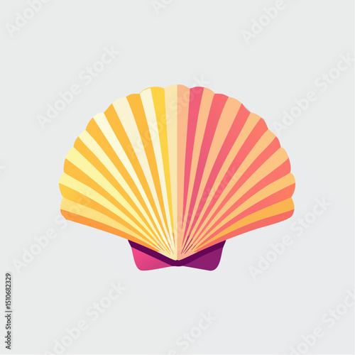 Scallop Shell Graphic: Vibrant, stylized scallop shell illustration in warm sunset hues. Perfect for summer designs, beach themes, and ocean-inspired projects.