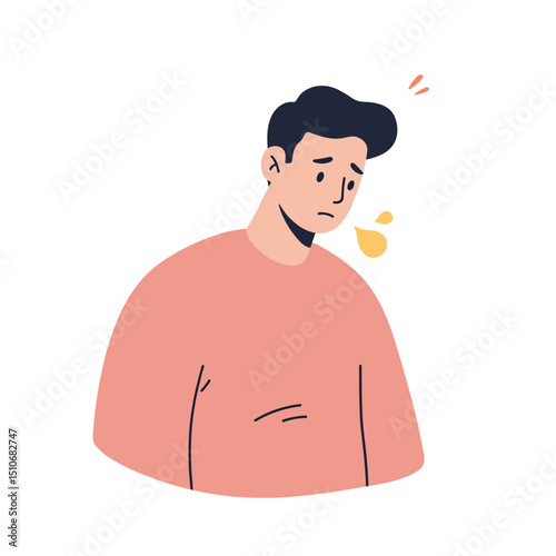 Young man looking down with regret in a simple illustration  