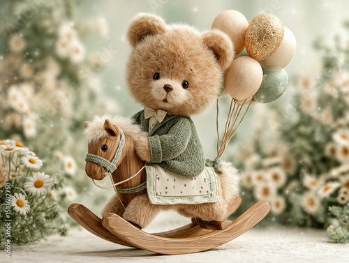 teddy bear in a toy horse