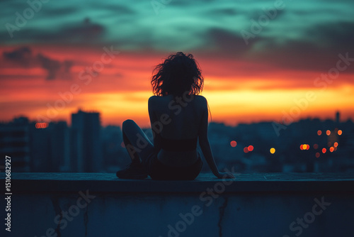 Woman sitting at the edge of a rooftop