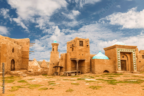 Panorama of Sarai Batu. Landscapes of the medieval city, the capital of the Golden Horde. Scenery for shooting a movie. Astrakhan region. Russia