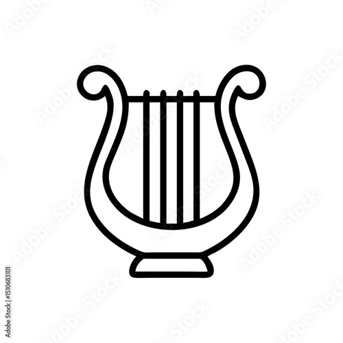 Lyre icon, simple line art, black and white, for musical design