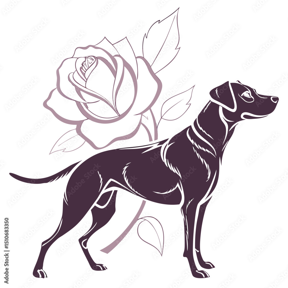Obraz premium silhouette dog rose on white background