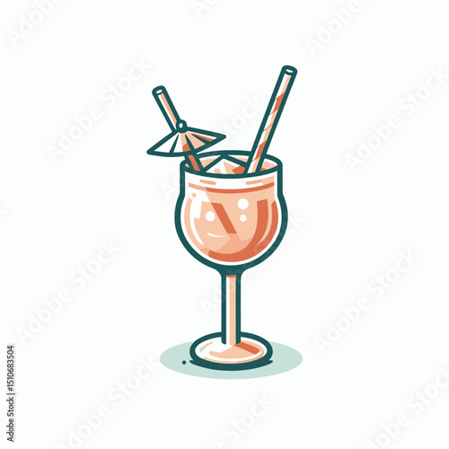 Tropical cocktail glass with straw and umbrella