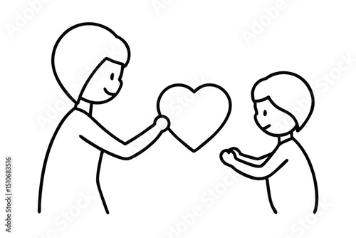 siblings sharing love line art vector illustration