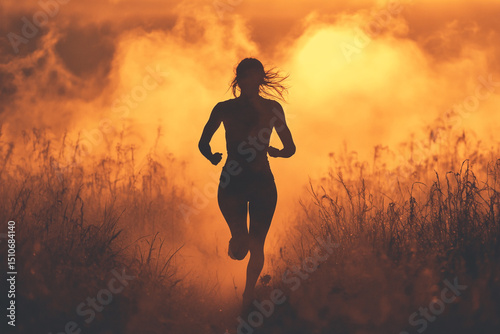 Woman sprinting across a battlefield