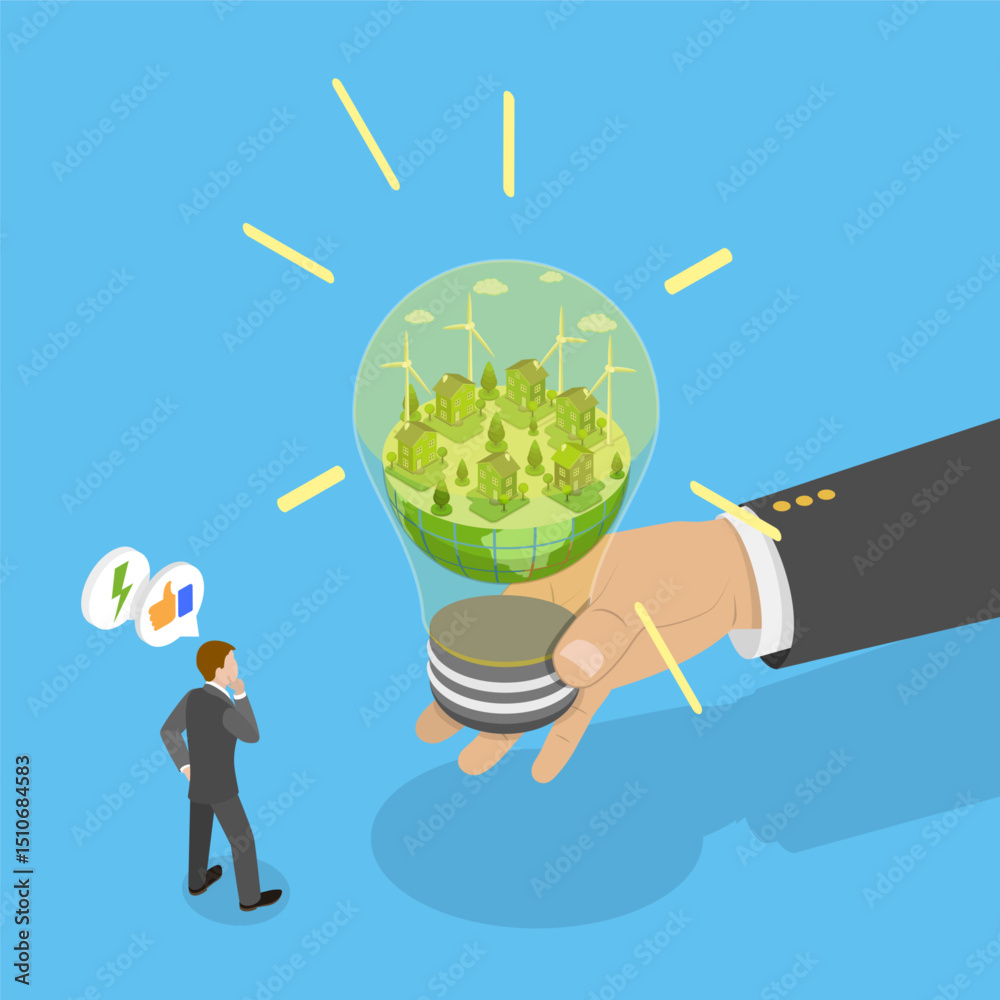 custom made wallpaper toronto digital3D Isometric Flat Vector Illustration of Green Energy Technologies, Go-Green, Eco Friendly