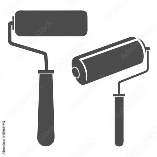 Paint roller silhouette set icon