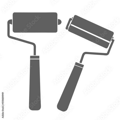 Paint roller silhouette set icon