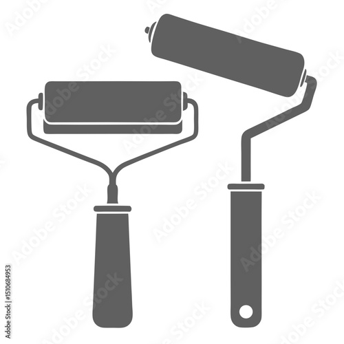Paint roller silhouette set icon