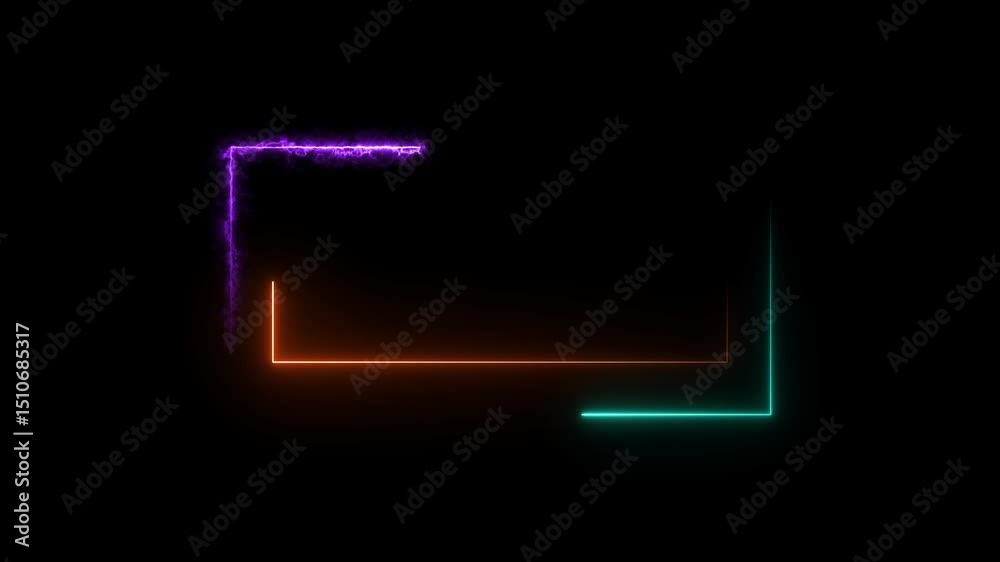 Rectangle line neon bright colorful animation on black background.