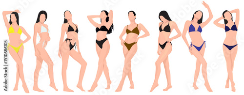 set of beautiful slim woman in bikini. set of women in swimsuit or bikini.