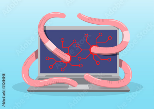 a laptop being attacked by computer worms