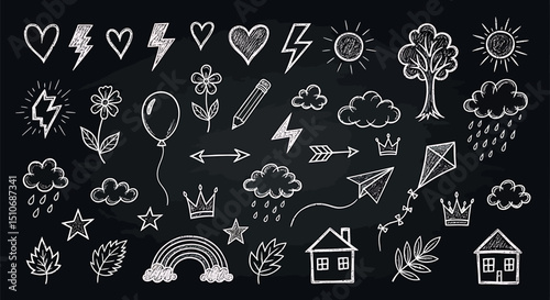 White Chalk Childlike Doodle Collection
