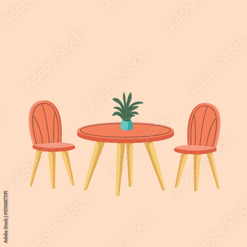 minimalist illustration of cafe chairs and tables