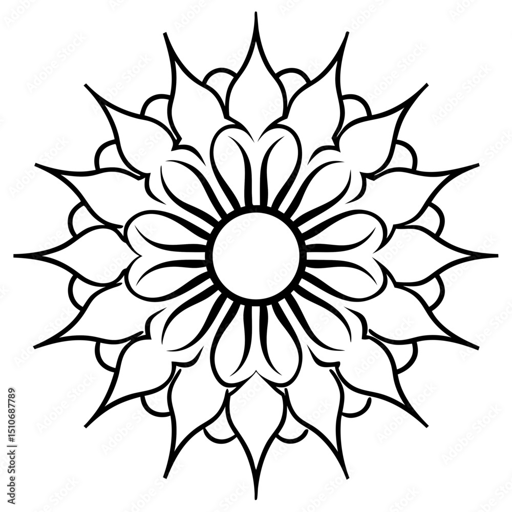 Circular Sunburst with Damask Curls Radiating Outward Circular Sunburst with Damask Curls Radiating Outward