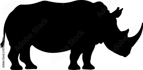 Rhino vector illustration featuring a wild animal silhouette on a white background