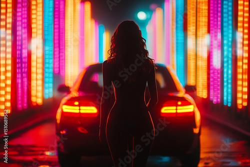 Woman stepping out of a car