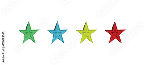 Colorful 3D Star Icons Set – Green, Blue, Yellow, Red