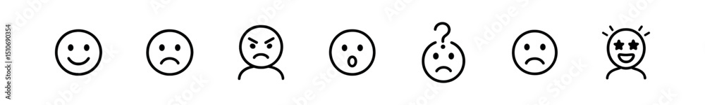 Obraz premium Emoji expression icon set - line style, emotions, mood, reactions collection