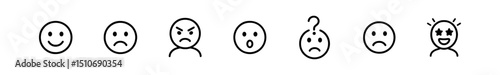 Emoji expression icon set - line style, emotions, mood, reactions collection