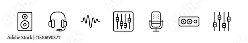 Music & audio line icon set - headphones, speaker, microphone, equalizer symbols