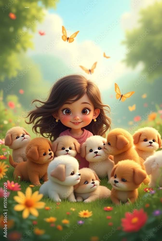 Fototapeta premium little girl with easter eggs
